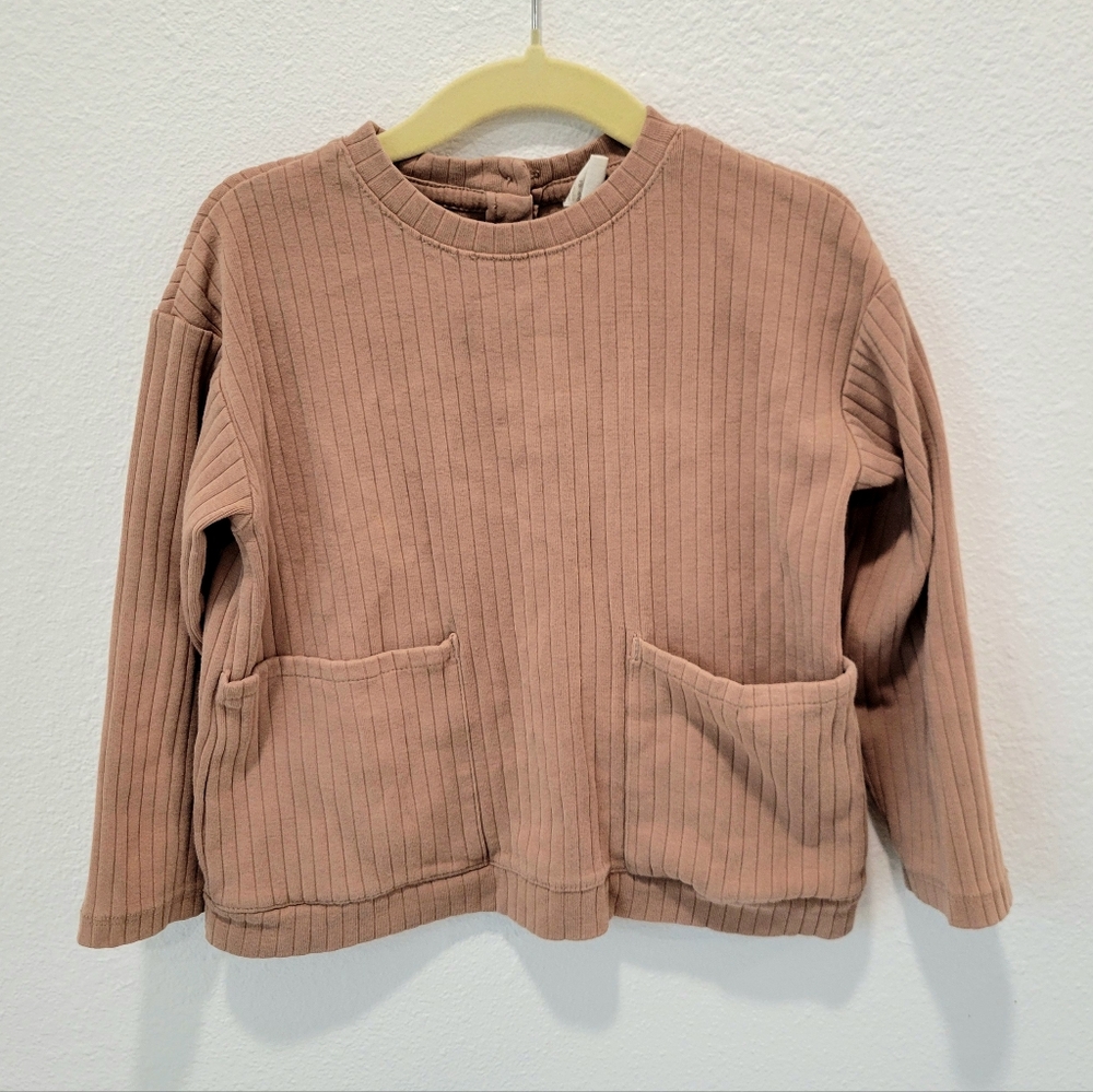 H&M Tan Organic Cotton Ribbed Shirt Unisex 4T Oversized